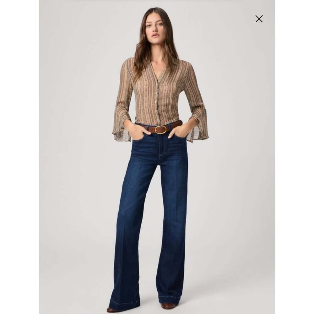 PAIGE Leenah Wide Leg Jeans Women’s 25 Dark Wash High Rise Stretch Denim